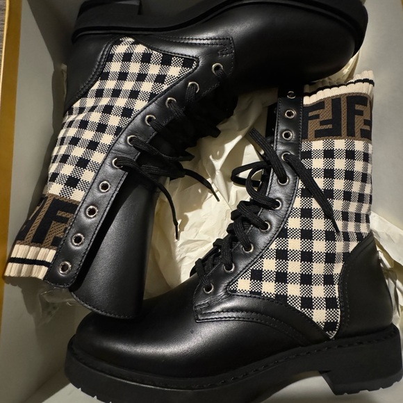 Fendi Shoes - Fendi Black and Checkered Women's Combat Boots